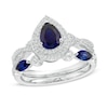 Thumbnail Image 1 of Pear-Shaped Lab-Created Blue and White Sapphire Double Frame Twist Shank Art Deco Bridal Set in Sterling Silver