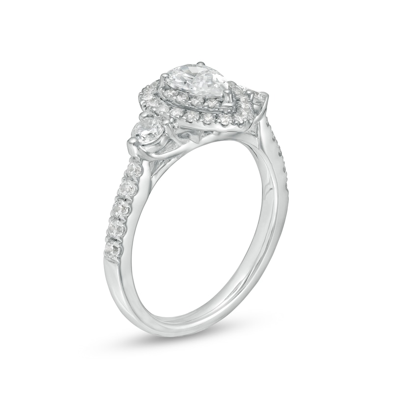 1-1/6 CT. T.W. Certified Pear-Shaped Diamond Frame Past Present Future® Engagement Ring in 14K White Gold (I/I2)