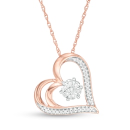 1/15 CT. T.W. Diamond Tilted Double Heart Outline Pendant in Sterling Silver with 14K Rose Gold Plate