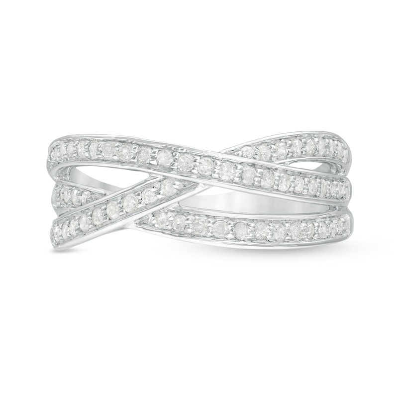 Main Image 4 of 3/8 CT. T.W. Diamond Multi-Row Crossover Anniversary Band in Sterling Silver