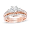 Thumbnail Image 1 of 5.4mm Lab-Created White Sapphire Three Stone Bridal Set in 10K Rose Gold