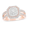 Thumbnail Image 1 of 1/2 CT. T.W. Composite Diamond Octagonal Frame Vintage-Style Split Shank Engagement Ring in 10K Rose