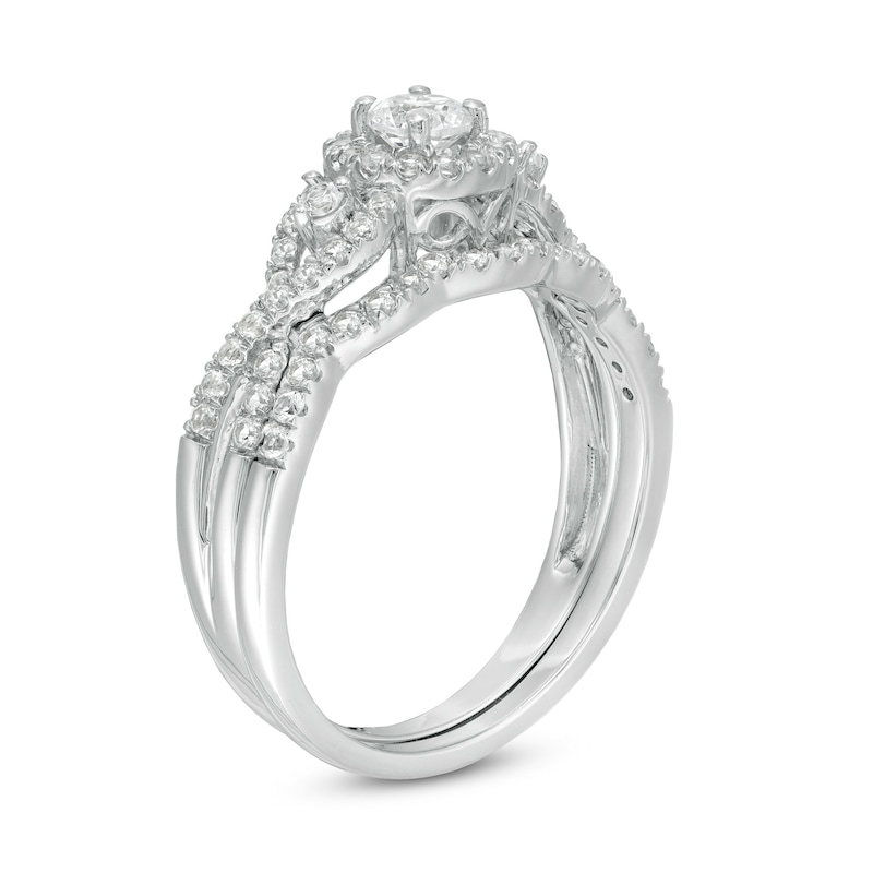 Main Image 3 of Lab-Created White Sapphire Frame Cascading Shank Bridal Set in Sterling Silver