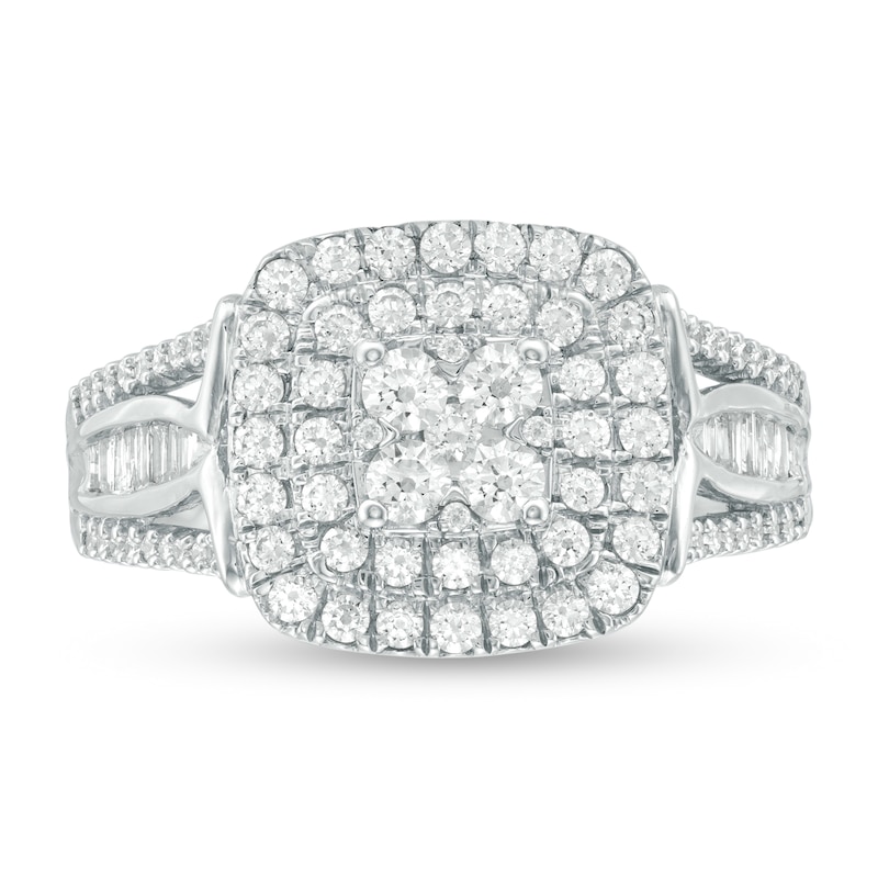 1 CT. T.W. Composite Diamond Cushion Frame Multi-Row Ring in 10K White Gold