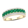 Thumbnail Image 1 of Princess-Cut Emerald and 1/6 CT. T.W. Diamond Border Triple Row Vintage-Style Ring in 10K Gold