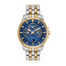 Men's Citizen Eco-Drive® Calendrier Chronograph Two-Tone Watch with Blue Dial (Model: BU0054-52L)