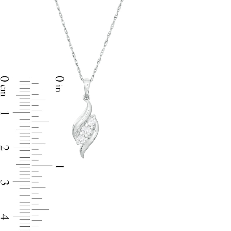 Main Image 2 of 1/4 CT. T.W. Diamond Three Stone Flame Pendant in 10K White Gold