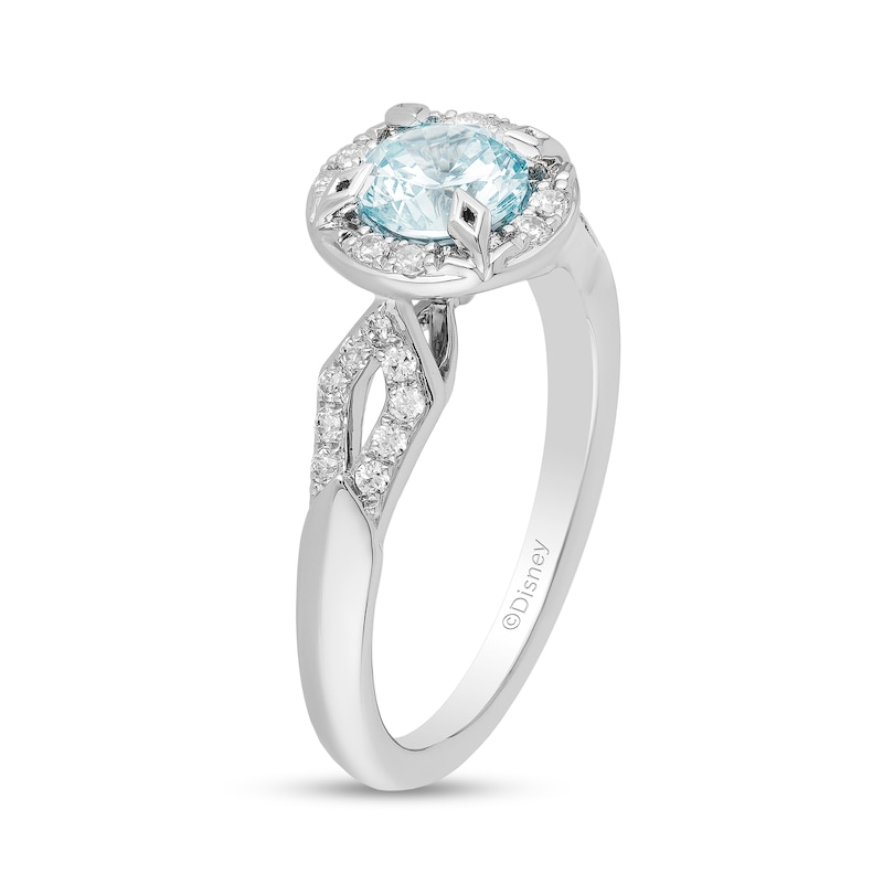 Main Image 2 of Enchanted Disney Elsa 6.0mm Aquamarine and 1/5 CT. T.W. Diamond Frame Engagement Ring in 14K White Gold