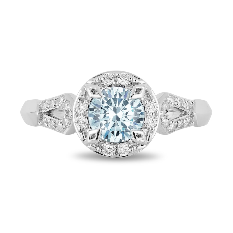 Main Image 3 of Enchanted Disney Elsa 6.0mm Aquamarine and 1/5 CT. T.W. Diamond Frame Engagement Ring in 14K White Gold