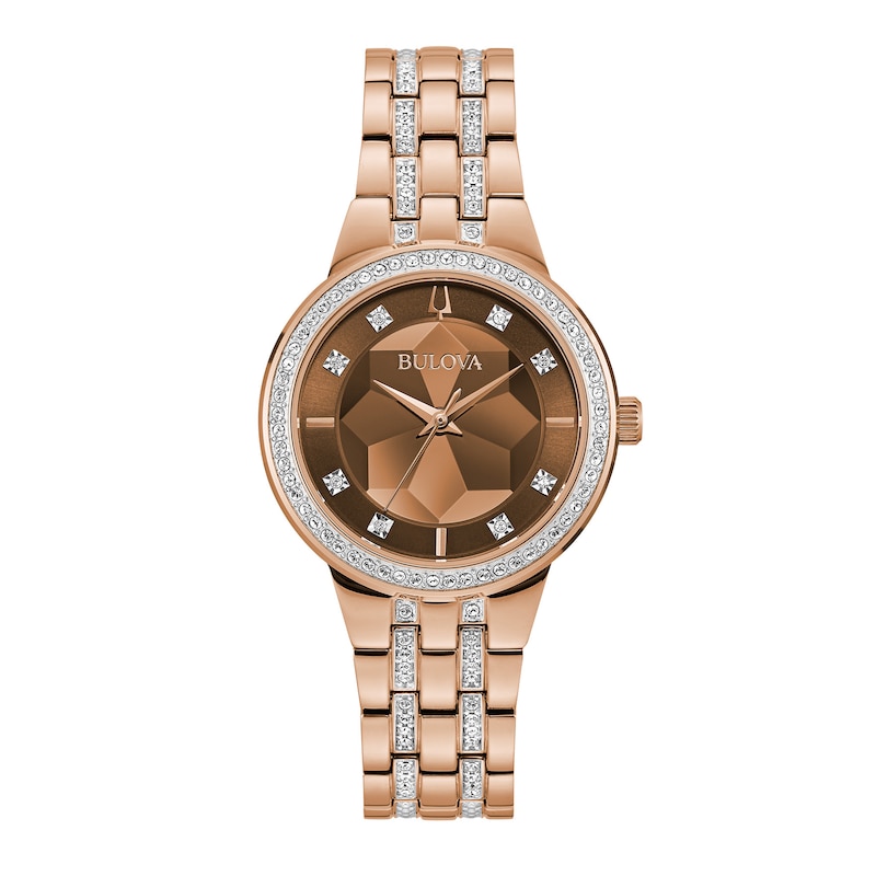 Main Image 1 of Ladies' Bulova Crystal Accent Rose-Tone Watch with Brown Dial (Model: 98L266)