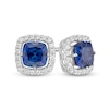 Thumbnail Image 1 of 6.0mm Cushion-Cut Blue and White Lab-Created Sapphire Frame Stud Earrings in Sterling Silver