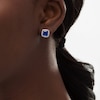 Thumbnail Image 2 of 6.0mm Cushion-Cut Blue and White Lab-Created Sapphire Frame Stud Earrings in Sterling Silver