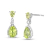 Thumbnail Image 1 of Pear-Shaped Peridot and White Lab-Created Sapphire Rope Frame Drop Earrings in Sterling Silver