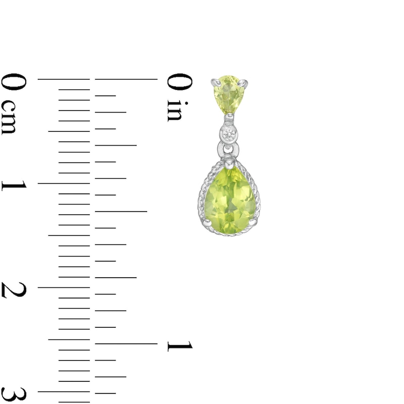 Main Image 3 of Pear-Shaped Peridot and White Lab-Created Sapphire Rope Frame Drop Earrings in Sterling Silver