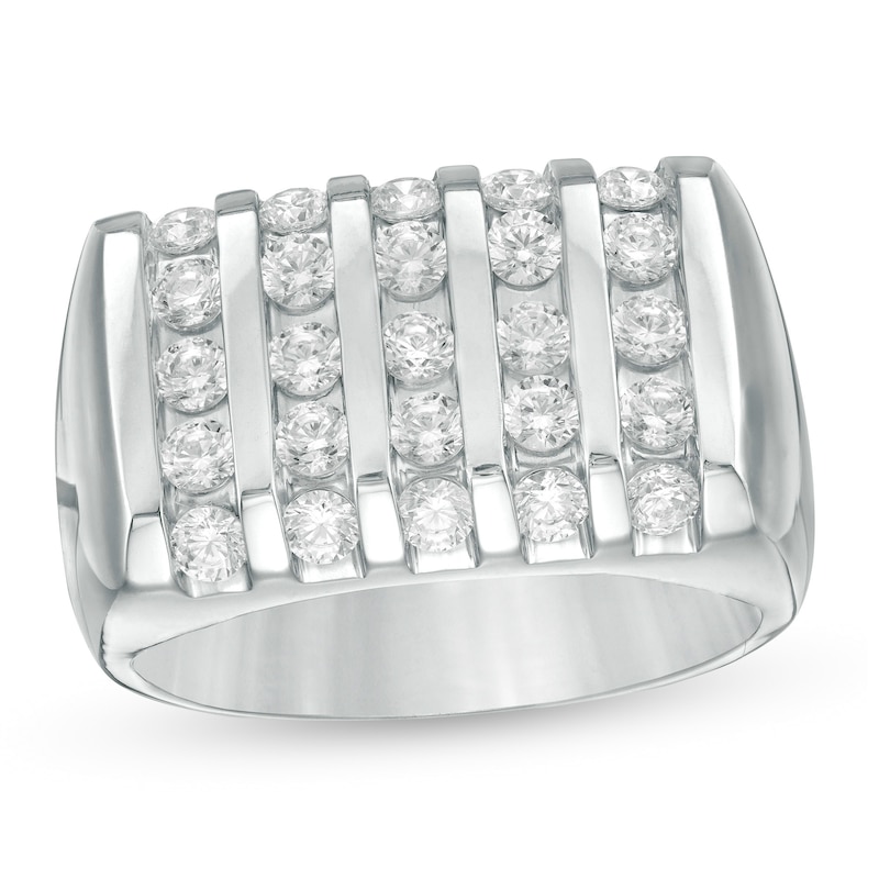 Men's 1-1/2 CT. T.W. Diamond Rectangle Top Linear Five Row Ring in 10K White Gold
