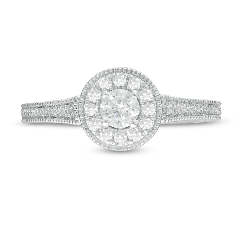 Vera Wang Love Collection 1/2 CT. T.W. Diamond Frame Vintage-Style Engagement Ring in 14K White Gold