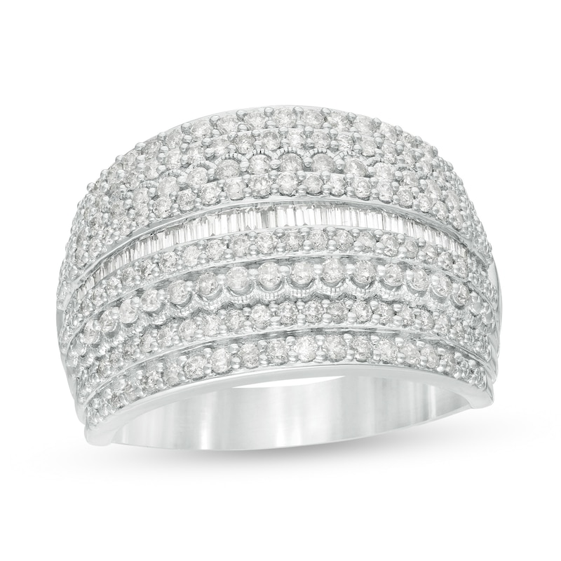 1 CT. T.W. Diamond Multi-Row Vintage-Style Anniversary Ring in 10K White Gold