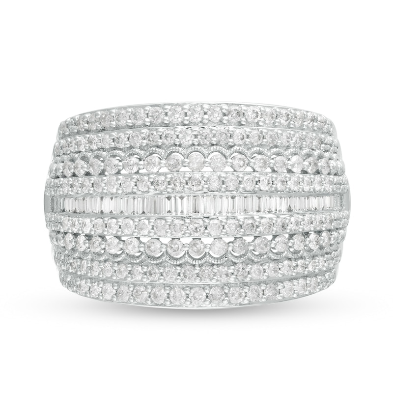 1 CT. T.W. Diamond Multi-Row Vintage-Style Anniversary Ring in 10K White Gold