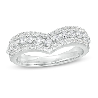 14K White Gold 3/8 Ct.Tw. Diamond Chevron Guard Ring - Unclaimed Diamonds