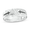 Thumbnail Image 0 of Men's 1/20 CT. T.W. Diamond Five Stone Slant Antique-Finish Double Cross Wedding Band in 10K White Gold