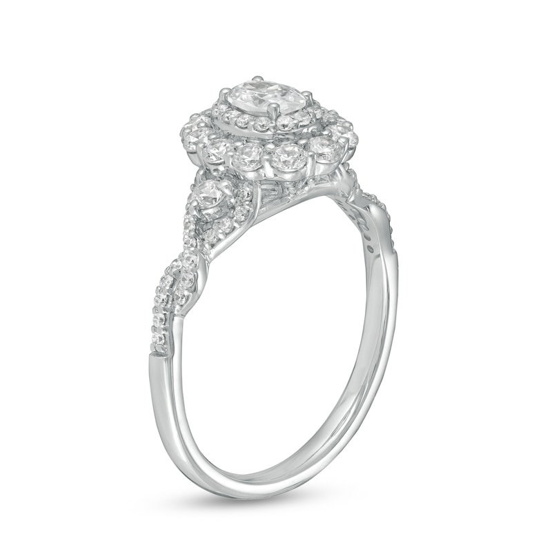 Main Image 3 of 1 CT. T.W. Oval Diamond Scallop Frame Twist Shank Engagement Ring in 14K White Gold