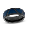 Thumbnail Image 0 of Men's 8.0mm Geometric Pattern Wedding Band in Black and Blue IP Tantalum - Size 10