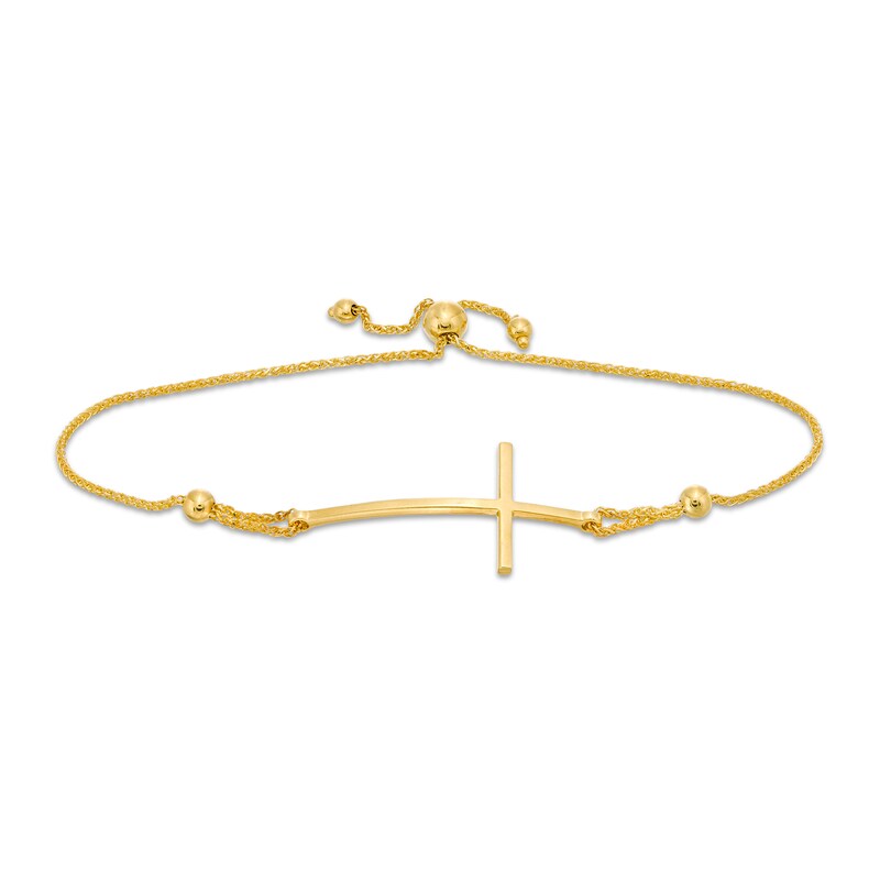 Main Image 1 of Curved Sideways Cross Bolo Bracelet in 10K Gold - 9.25&quot;