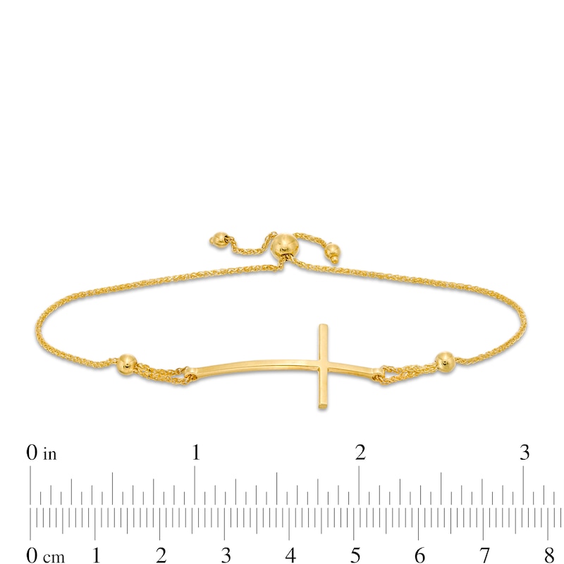 Main Image 3 of Curved Sideways Cross Bolo Bracelet in 10K Gold - 9.25&quot;