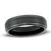 Thumbnail Image 1 of Men's 6.0mm Multi-Finish Stepped Edge Engravable Wedding Band in Tungsten with Black IP (1 Line)