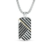 Thumbnail Image 1 of EFFY™ Collection Men's Black Sapphire Crosshatch Oxidized Dog Tag Pendant in Sterling Silver and 14K Gold