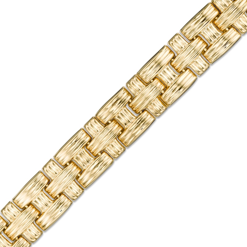 Main Image 1 of Textured Basket Weave Link Bracelet in 14K Gold - 7.25&quot;