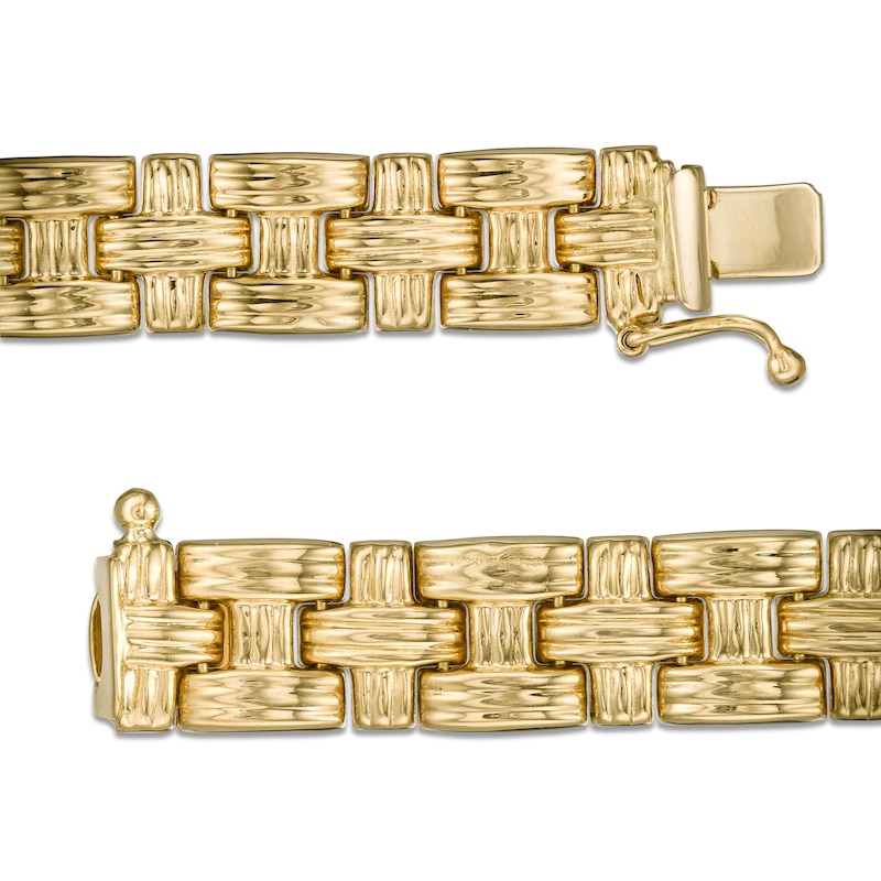 Main Image 3 of Textured Basket Weave Link Bracelet in 14K Gold - 7.25&quot;