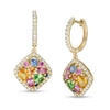 Thumbnail Image 1 of EFFY™ Collection Multi-Gemstone Cluster and 3/8 CT. T.W. Diamond Frame Drop Earrings in 14K Gold