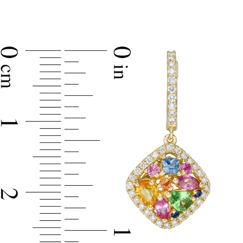 Main Image 2 of EFFY™ Collection Multi-Gemstone Cluster and 3/8 CT. T.W. Diamond Frame Drop Earrings in 14K Gold