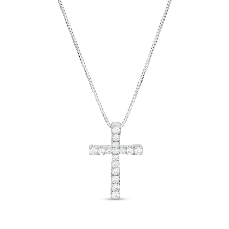 Main Image 1 of 1/6 CT. T.W. Diamond Cross Pendant in 10K White Gold