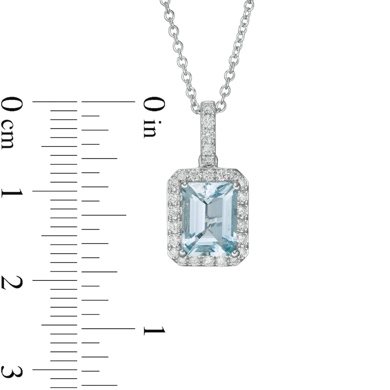EFFY™ Collection Emerald-Cut Aquamarine and 1/5 CT. T.W. Diamond Frame Pendant in 14K White Gold