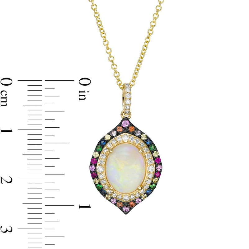 Main Image 2 of EFFY™ Collection Oval Opal, Multi-Gemstone and 1/6 CT. T.W. Diamond Double Frame Pendant in 14K Gold