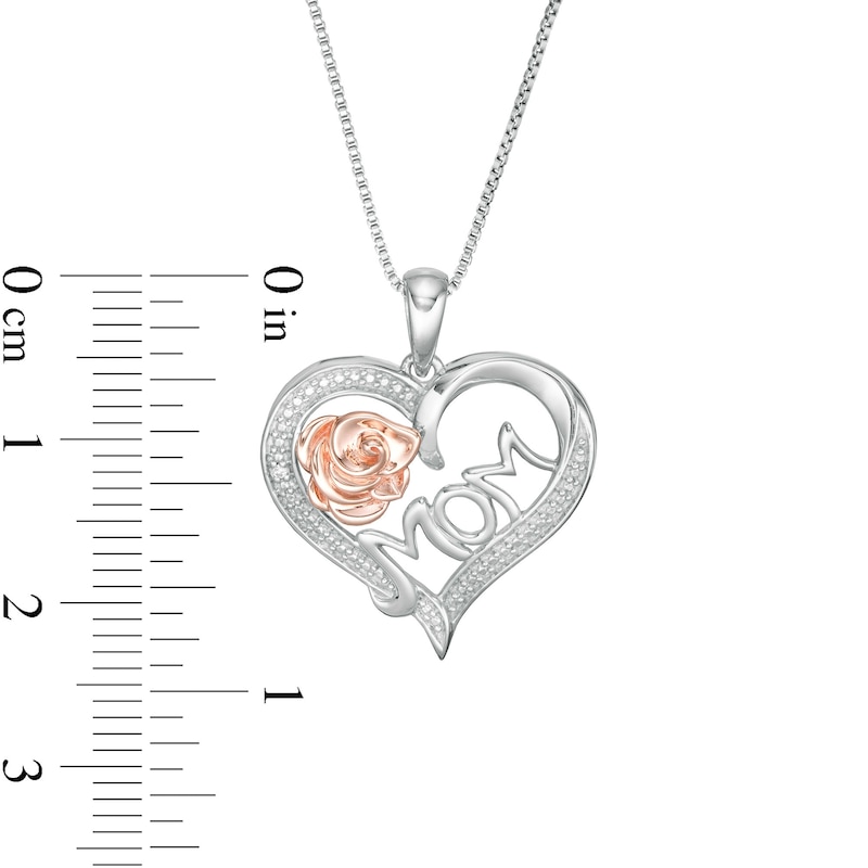 Main Image 2 of Diamond Accent Solitaire &quot;MOM&quot; and Rose in Heart Pendant in Sterling Silver and 10K Rose Gold