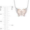 Thumbnail Image 3 of Enchanted Disney Mulan 1/10 CT. T.W. Diamond Butterfly Necklace in Sterling Silver and 10K Rose Gold