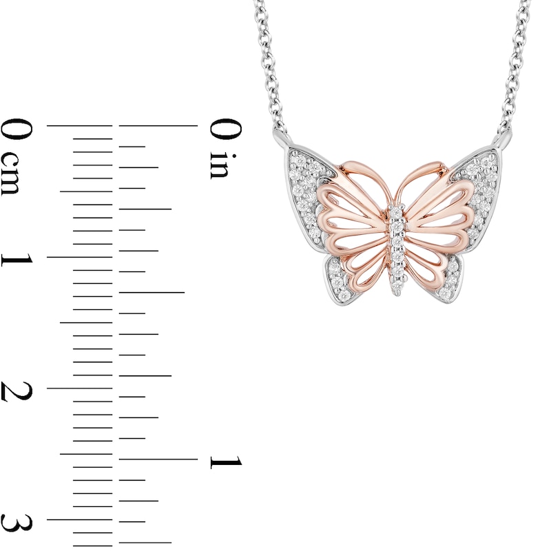 Main Image 3 of Enchanted Disney Mulan 1/10 CT. T.W. Diamond Butterfly Necklace in Sterling Silver and 10K Rose Gold