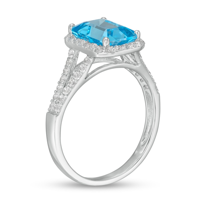 Emerald-Cut Swiss Blue Topaz and White Lab-Created Sapphire Octagonal ...