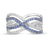 Thumbnail Image 1 of Lab-Created Ceylon and White Sapphire Multi-Row Loose Woven Ring in Sterling Silver