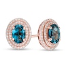 Thumbnail Image 0 of EFFY™ Collection Oval London Blue Topaz and 1/3 CT. T.W. Diamond Double Frame Stud Earrings in 14K Rose Gold