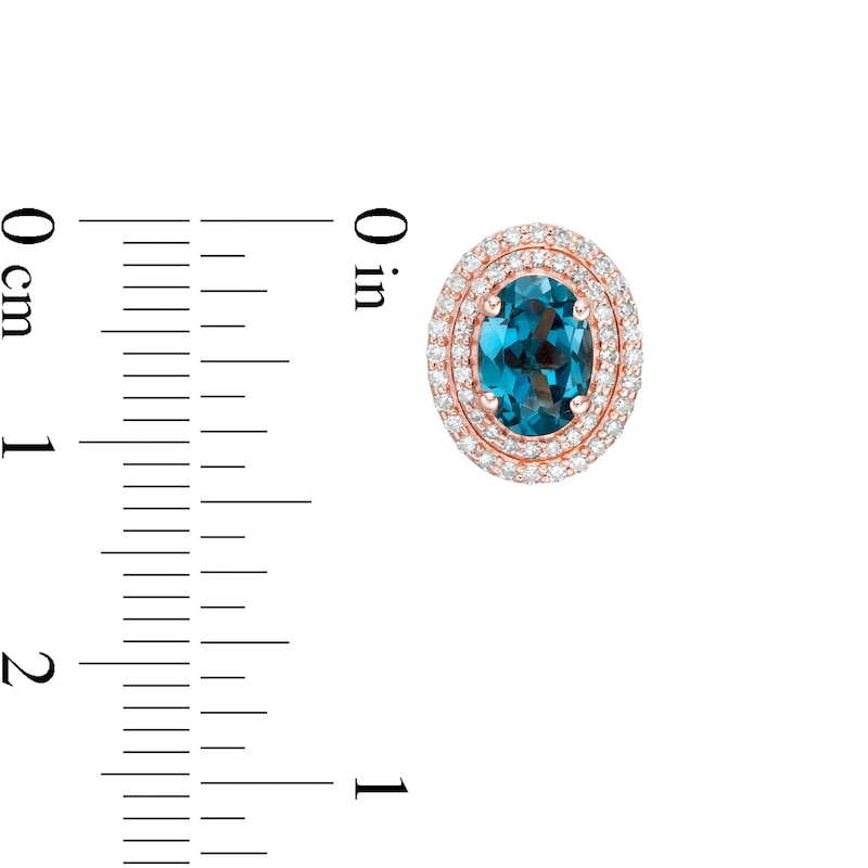 EFFY™ Collection Oval London Blue Topaz and 1/3 CT. T.W. Diamond Double Frame Stud Earrings in 14K Rose Gold