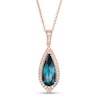 Thumbnail Image 1 of EFFY™ Collection Elongated Pear-Shaped London Blue Topaz and 1/5 CT. T.W. Diamond Teardrop Pendant in 14K Rose Gold