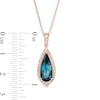 Thumbnail Image 2 of EFFY™ Collection Elongated Pear-Shaped London Blue Topaz and 1/5 CT. T.W. Diamond Teardrop Pendant in 14K Rose Gold