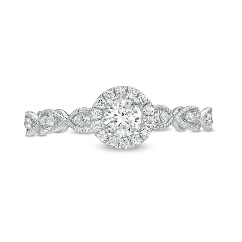 Main Image 4 of 1/2 CT. T.W. Diamond Frame Vintage-Style Engagement Ring in 14K White Gold