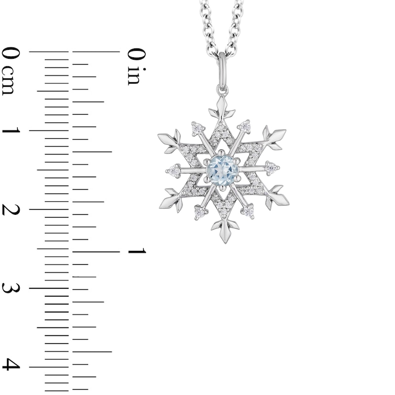 Main Image 3 of Enchanted Disney Elsa 4.0mm Aquamarine and 1/6 CT. T.W. Diamond Snowflake Pendant in Sterling Silver - 19&quot;