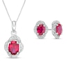 Thumbnail Image 1 of Oval Lab-Created Ruby and White Sapphire Frame Love Knot Drop Pendant and Stud Earrings Set in Sterling Silver