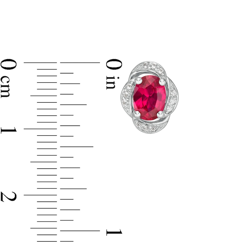 Main Image 3 of Oval Lab-Created Ruby and White Sapphire Frame Love Knot Drop Pendant and Stud Earrings Set in Sterling Silver